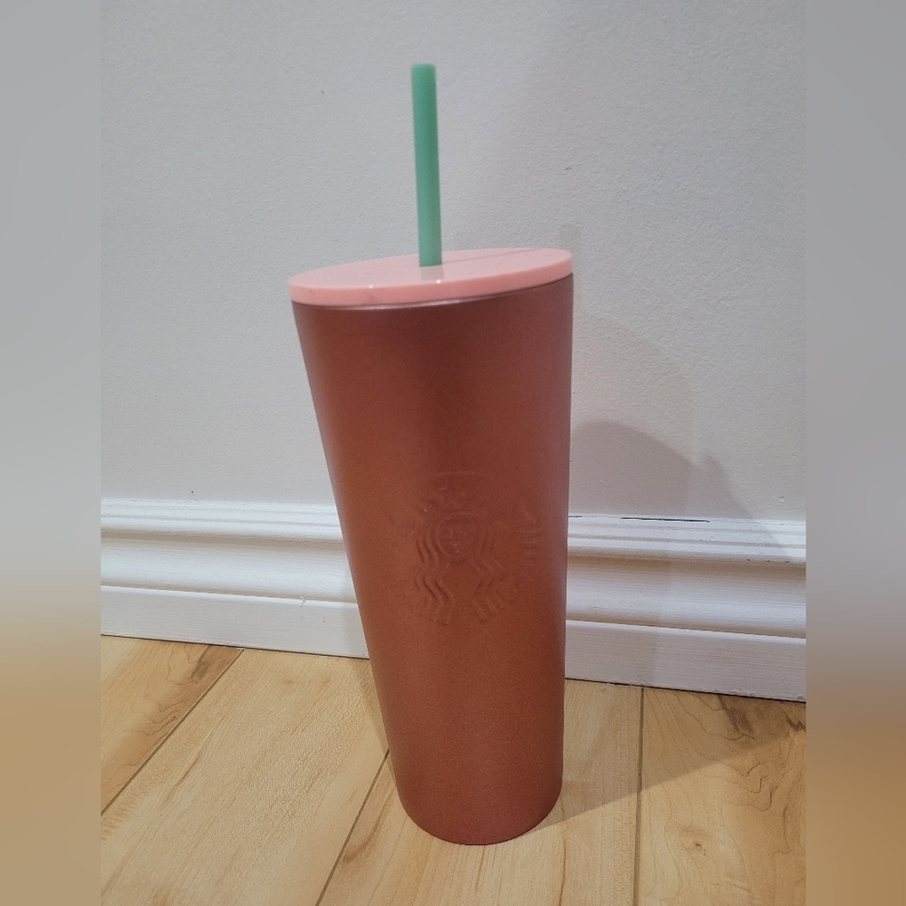 Starbucks 2020 metallic pink steel green straw simmer cold cup tumbler 24 oz